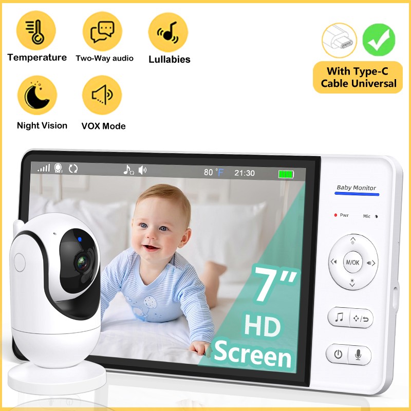 Smart Home Battery Camera - 와이파이 없음 7인치 베이비 모니터 양방향