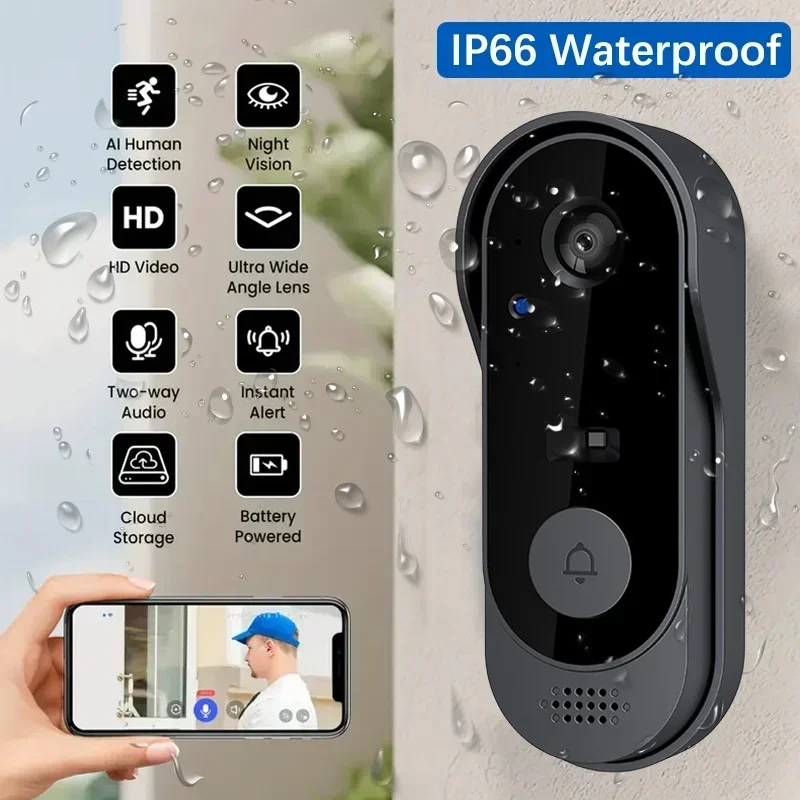 Smart Home Video Doorbell - 비디오 HD 무선 방수 도어벨 카메라,