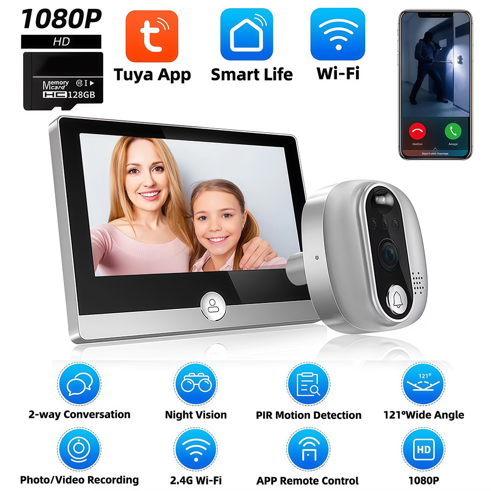 Smart Home Battery Camera - 투야 와이파이 문짝 벨 카메라, 구글