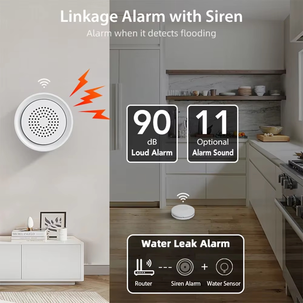 Smart Home Automation System - 사이렌 알람 기능이 있는 BTLIFE-홍수 감지기