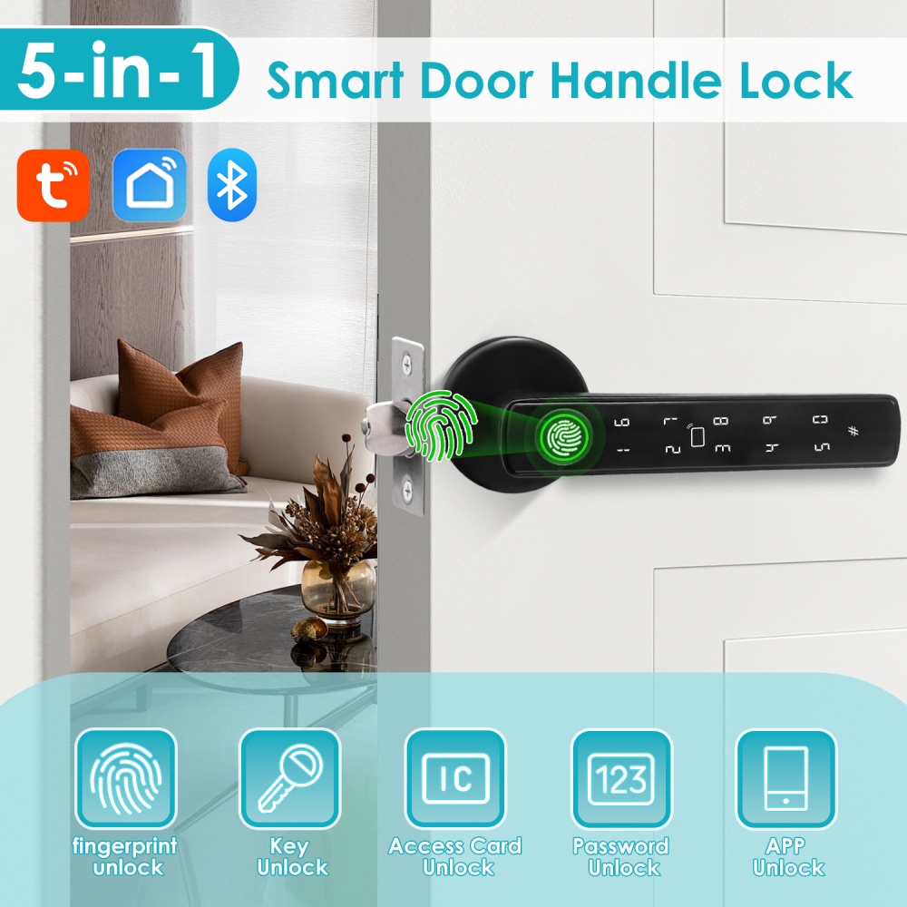 YFK 투야 5-in-1 스마트 도어 핸들 잠금장치 블 - Smart Home Green 리뷰 및 가격